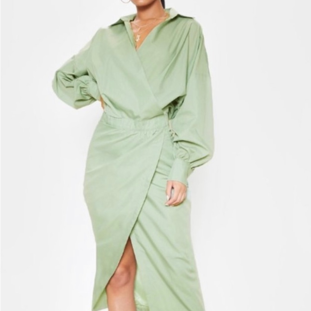 Sage Khaki Midi Shirt Dress US 4